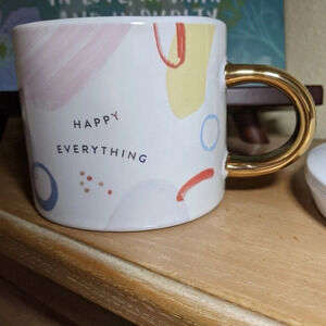 Happy Everything Mug Gold Pastel Abstract Coffee Tea Gift Friend Sentiment